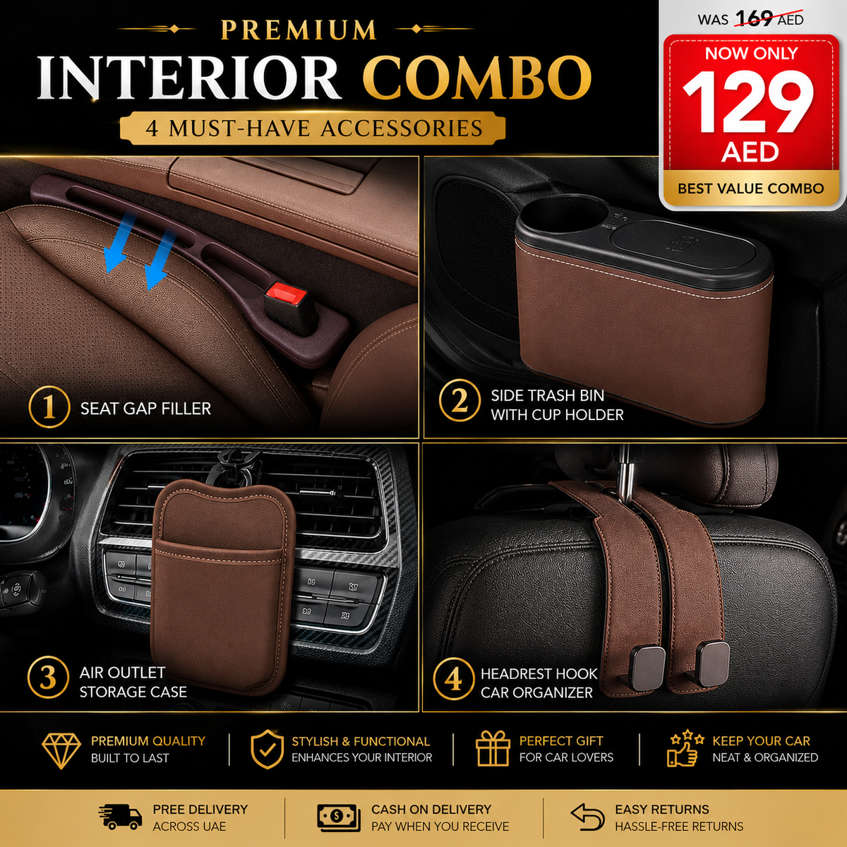 Premium 4-in-1 Car Interior Organizer Combo