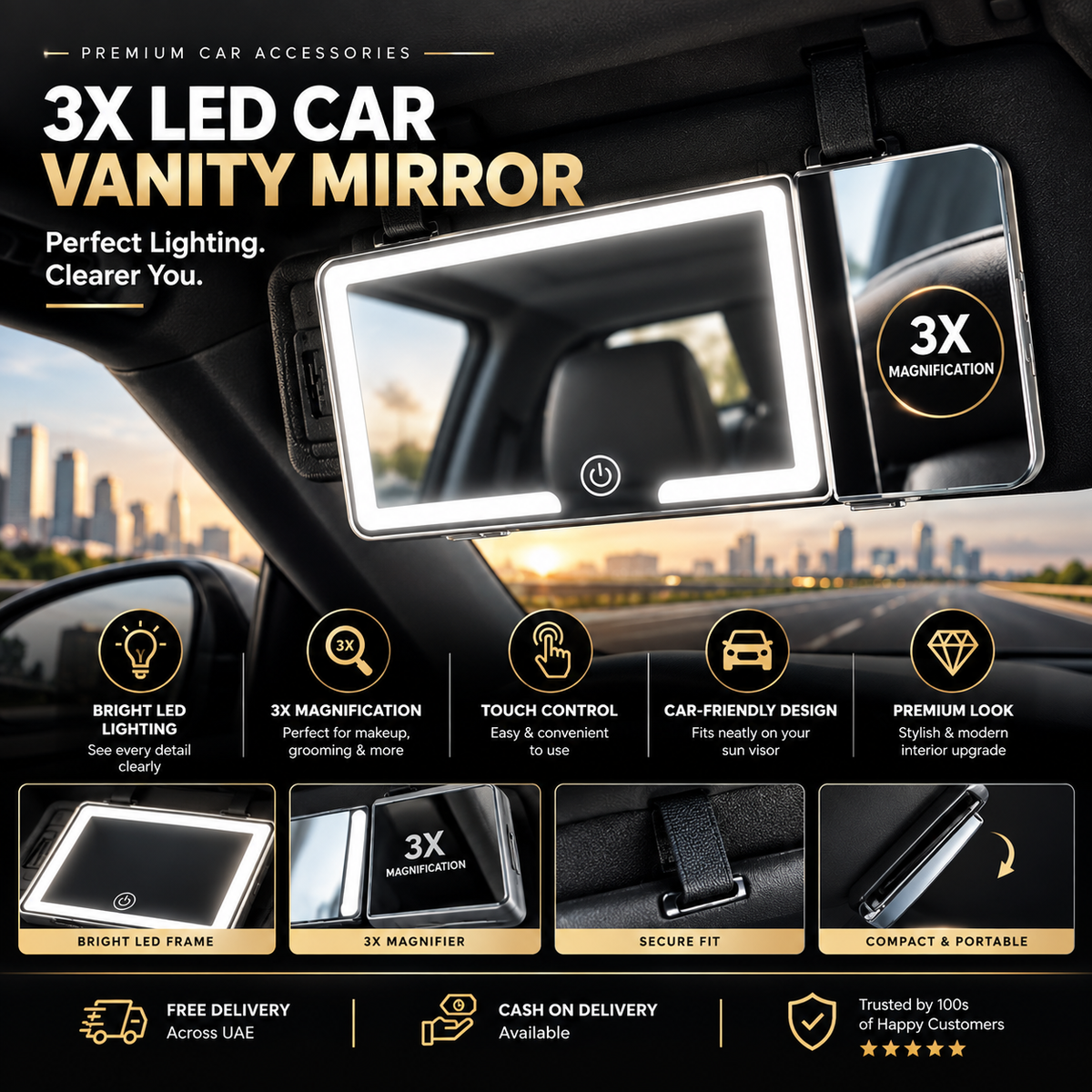 ✨ 3X LED Car Vanity Mirror